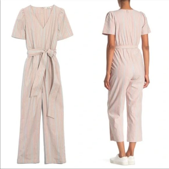 Madewell Pink Striped Linen Jumpsuit, Size 4 - Picture 2 of 7